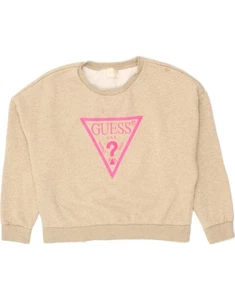 GUESS Womens Oversized Graphic Sweatshirt Jumper UK 8 Small Beige Cotton AV01 - Picture 1 of 4