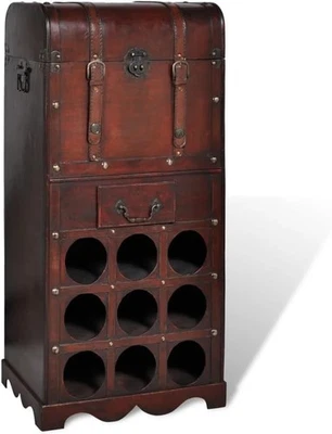 Vintage Wooden Wine Rack Cabinet with Drawer & Trunk Storage | Holds 9 Bottles - Image 1 of 4