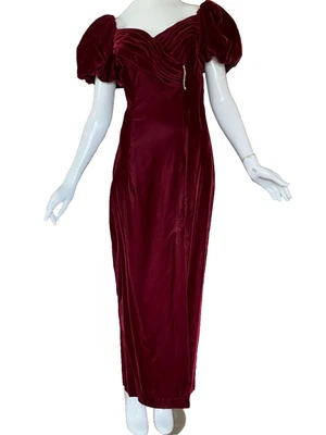 VTG 80'S/90'S JORDAN PUFF SLEEVE VELVET SWEATHEART GOWN PINUP PARTY COCKTAIL - Image 1 of 4