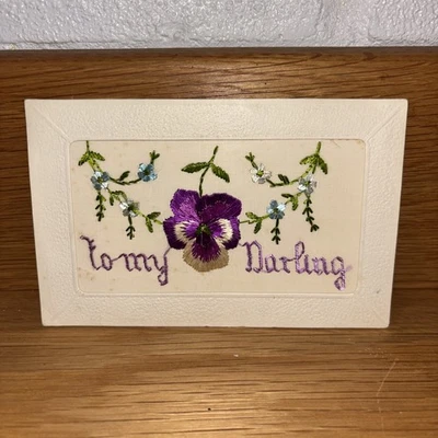 WW1 Silk Embroidered Postcards Collectible To My Darling Rare - Image 1 of 2
