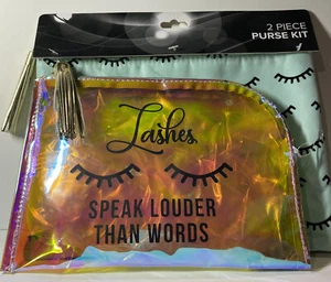 2 Piece Womens Makeup Bags Lashes Speak Louder Than Words Zippered - Picture 1 of 1