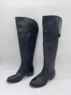Botas de Moto Vince Camuto 'Bollo' Cuero Negro Tachonado Talla 6.5 Sobre la Rodilla Cremallera Foto 1 de 4