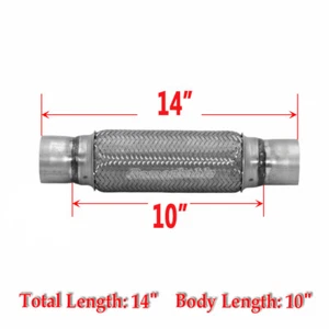 RK7547 Fits -2.5" x 10" Heavy Duty Stainless Steel Exhaust Flex Pipe 14" OL - Picture 1 of 4