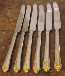 Oneida Golden Damask Rose Cube Set of 6 Dinner Knives Stainless Flatware Lot A - Picture 1 of 5