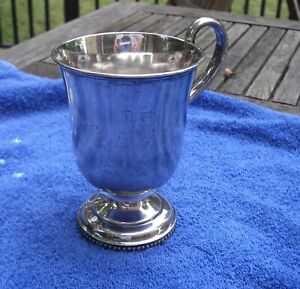 Fine 1840s COIN SILVER CHILD'S CUP-Beaded Foot-Mono AMEY W MASON-NR