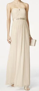 ADRIANNA PAPELL Almond Strapless Stretch Tulle Gown Long Dress NEW Womens Sz 14 - Picture 1 of 6