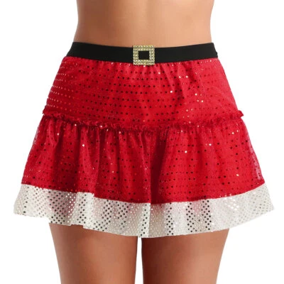 Kids Girls Mrs Claus Ruffled Mini Skirt Santa Christmas Skirt Costume Dancewear - Image 1 of 3