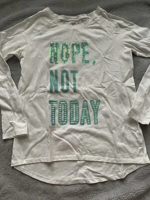 The Childrens Place Girls LS Top Size XL  White Teal Glitter Logo - Image 1 of 4