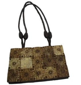 Bohemian Vintage Coconut Shell Double Handle Mini Handbag Hand Crafted Stitched - Picture 1 of 7