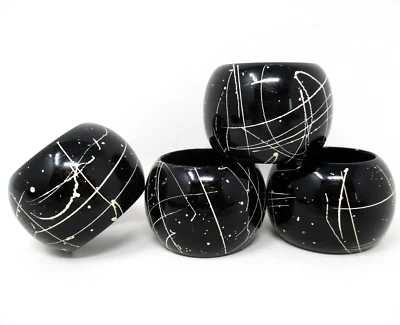 Juego de servilleteros salpicaduras de pintura blanca y negra vintage años 80 MCM Simplex India años 80 Foto 1 de 4