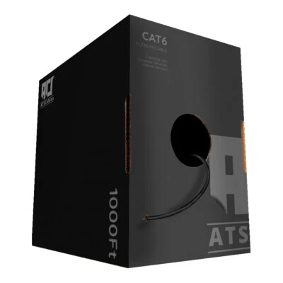 CAT6 Plenum (CMP) Network Cable 1000FT, 23AWG Solid 550MHz UTP 10Gigabit-Black - Image 1 of 3