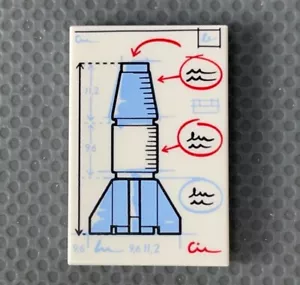 LEGO 2x3 White Printed Tile Space Rocket Blueprint Series 20 Space Fan - Picture 1 of 5