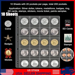 10 Sheets coin collection pages coin pocket pages with 200 pockets coin binder - Picture 1 of 18