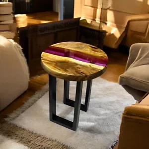 Round Epoxy Table, Coffee Table, with Iron Legs, Cafeteria Table Acacia Wood, - Picture 1 of 9