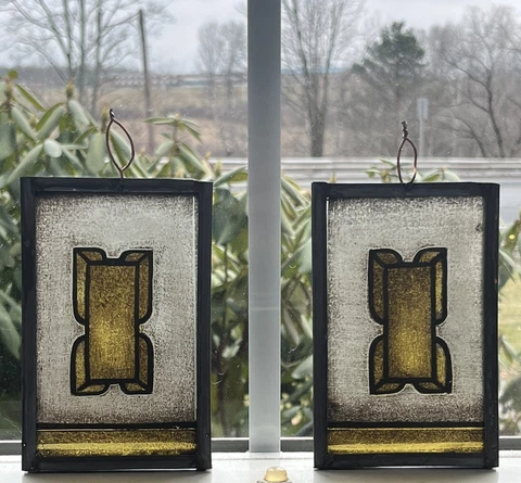 SET(2) ANTIQUE KILN FIRED HANDPAINTED STAINED GLASS SUNCATCHERS, set in new lead Cover