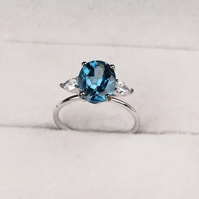 Naturale London Topazio Blu Anello 925 Argento Sterling Fidanzamento All Misura - Immagine 1 di 4