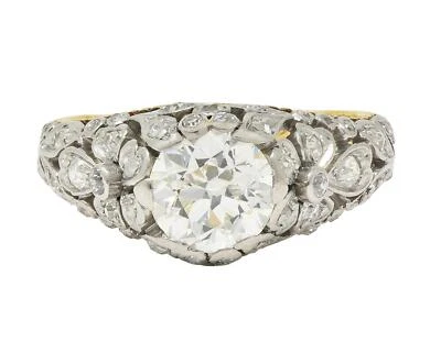 Anillo de compromiso floral antiguo eduardiano 1908 1,74 CTW diamantes platino oro 18K Foto 1 de 4