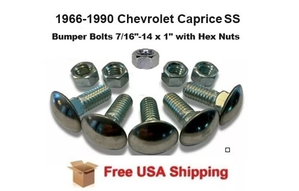 Chevy Caprice SS GM 1966-1990 OEM PERNOS DE PARACHOQUES CROMADOS DELANTEROS O TRASEROS 7/16" con tuercas Foto 1 de 1