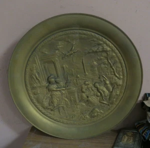 ANTIQUE ORNATE GILT BRONZE TRIUMPH OF VIRTUE PLATE OVINGTON BROS. FRANCE 18" - Foto 1 di 12