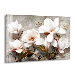 Arte de pared de vidrio de magnolia blanco 3D - Imagen 1 de 8