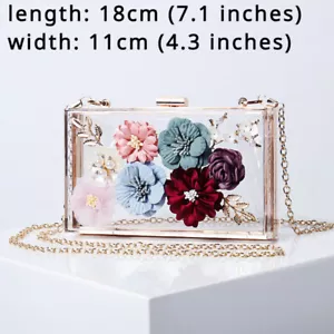 Women Sheer Acrylic Handbag Shoulder Bag 3D Flower Chain Strap Business Party - Picture 1 of 17