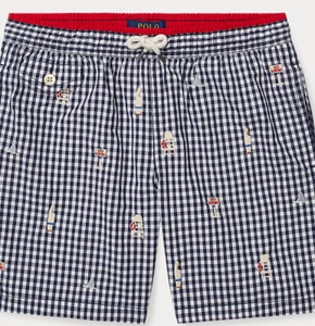 Polo Ralph Lauren Boys Traveller Gingham Swim Trunks Shorts Newport Navy L 14/16 - Picture 1 of 2