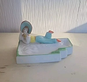 Bathing Beauty Porcelain Trinket Dish Art Deco Figurine Vintage Ashtray Japan - Picture 1 of 9