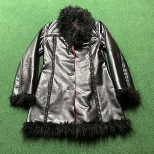 Giacca vintage Tripp NYC unisex donna XL nero pelliccia sintetica trench coat raro - Foto 1 di 9