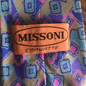 Corbata para hombre MISSONI seda lila azul púrpura azulada bronce motivo geométrico diseñador - Imagen 1 de 6