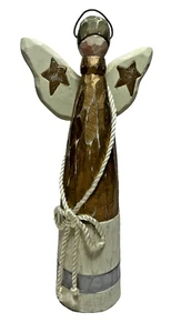 Estatuilla rústica sin rostro con estrellas de ángel de madera tallada abstracta dorada blanca plata - Imagen 1 de 5