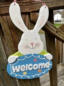 Bunny Welcome - Colgador de puerta (para Pascua o Primavera) - Madera - Usado - Imagen 1 de 3