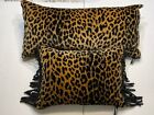 NEWPORT Set Of 2 Throw Pillows Decorative LEOPARD Animal Print Fringe Cheetah