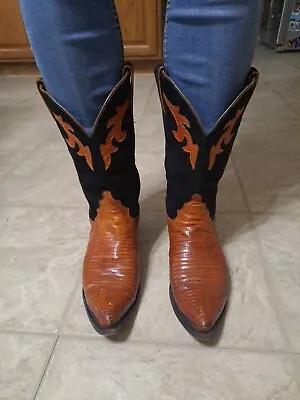 Justin Genuine Lizard 8.5B Women's Cognac Color Cowboy Boots Made in USA Y1623 - Image 1 of 4