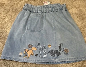 DISNEY France Parks Kids Cats Skunk Denim Light Washed Jean Skirt Size 9-10 RARE - Picture 1 of 9