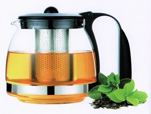 Glas Teekanne "Michelino" 1250ml Edelstahl Sieb Tee Kanne Teebereiter - Bild 1 von 4