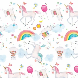 Fabric Unicorns Alpacas and Rainbows on COMFY White Flannel by the 1/4 yard - Picture 1 of 4