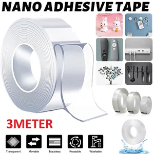 Reusable Heavy Duty Transparent Gel Tape Sticky Pads Adhesive Double Side Nano - Picture 1 of 12