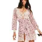 NWT For Love & Lemons Sheer Lace Floral Melrose Button Down Robe Womens Small