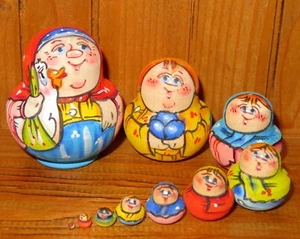 Matryoshka Russian Nesting Dolls MINIATURE Tiny Family 10 Goose LATISHEVA signed - Picture 1 of 12