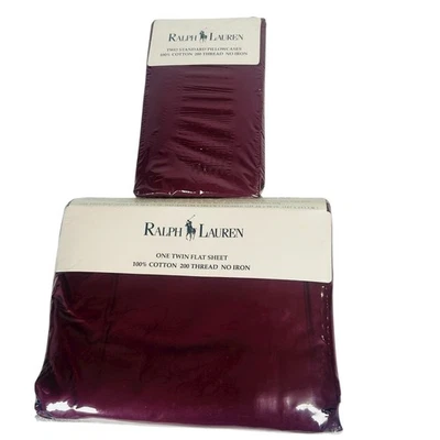 Винтажный Ralph Lauren классический темно-бордовый один Twin плоский простыня два стандартных наволочки комплект - Изображение 1 из 4