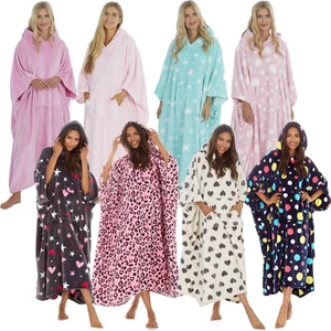Womens Fleece Poncho Hoodie Ladies Oversized Hooded Blanket Lounger Kaftan - Picture 1 of 44