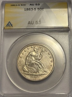 1863-S Seated Liberty Half Dollar under Graded ANACS AU53 - Image 1 of 4