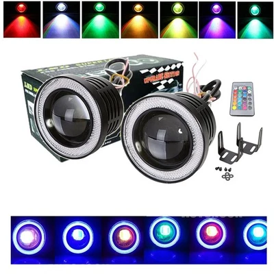 2X 3.5" Redondo RGB Coche Proyector LED Luces Antiniebla con COB Ojos de Ángel Anillo Halo 12V Foto 1 de 4