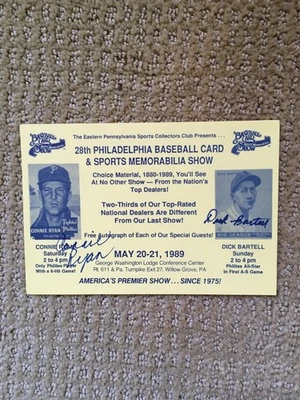 Connie Ryan and Dick Bartell 28th Phila Card Show original autographed postcard - Image 1 of 2