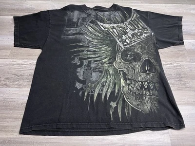 Vintage Y2K Tap Out Black AOP Skull T-Shirt Affliction Style MMA Faded Sz 2XL #1 - Image 1 of 4