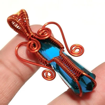 Colgante de cobre con piedras preciosas de cuarzo apatita hecho a mano envoltura de alambre joyería 2,1" P385 Foto 1 de 4