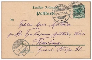 DR Ganzsache 5 Pf. ab Hohenwestedt Schleswig-Holstein nach Flensburg 1897 - Bild 1 von 2