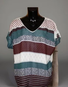 Soggy Paris Bohemian Chiffon Overlay Blouse, Burgundy/green, Size T2 - Picture 1 of 12