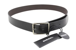 DIESEL B-Photo Men Belt 95 CM Reversible Leather Silver Tone Buckle Casual Black - Picture 1 of 9