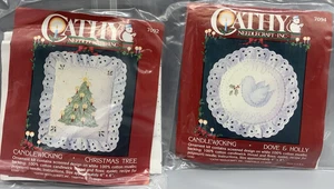 2~ NEW Vintage Cathy Needlecraft Christmas Ornaments - Dove Holly Christmas tree - Picture 1 of 5